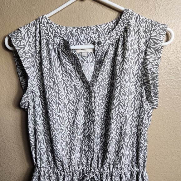 Loft Womens Gray/White Foliage Print Sleeveless Cinch Tie Waist Dress-Size XS - Picture 2 of 7